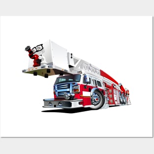 Cartoon Fire Truck Posters and Art